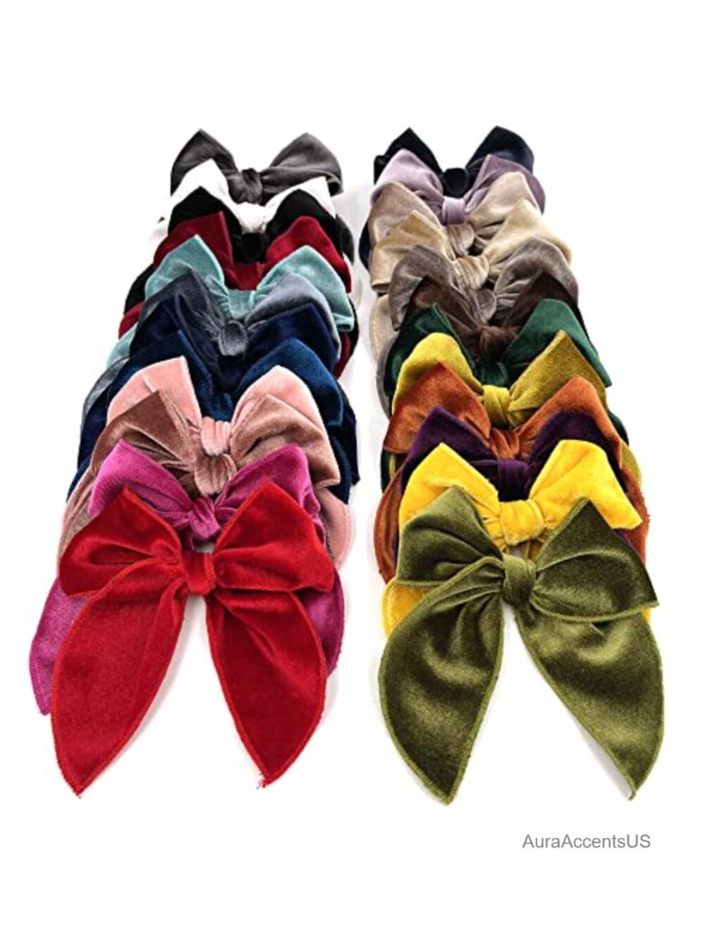 24 Pack Velvet Fable Bow Hair Clips with Alligator Clips - Handmade